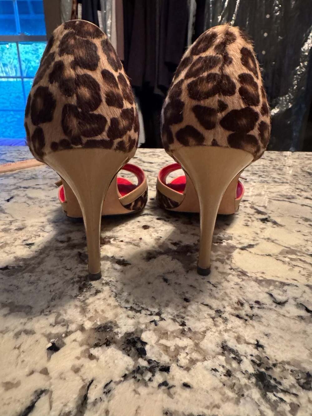 Manolo Blahnik Leopard Print Calf Hair D'Orsay Peep-Toe Stilettos with Buckle - Picture 4 of 7